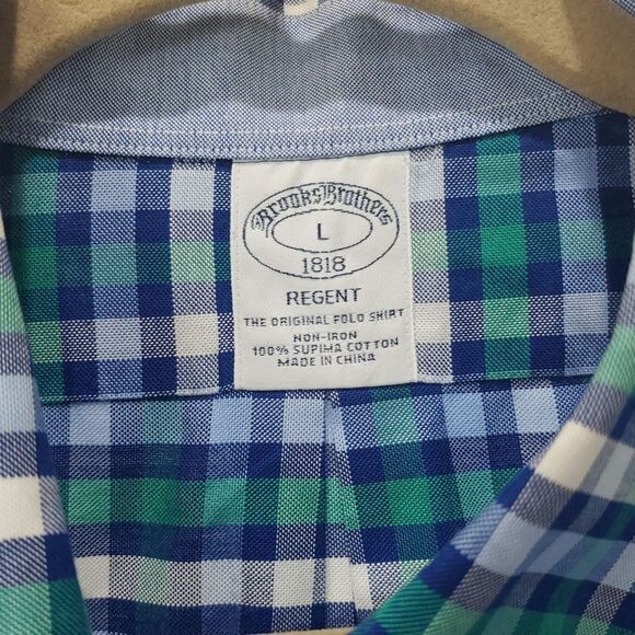 Brooks Brothers Regent 100% Cotton blue/green plaid button down shirt size large - Picture 2 of 6